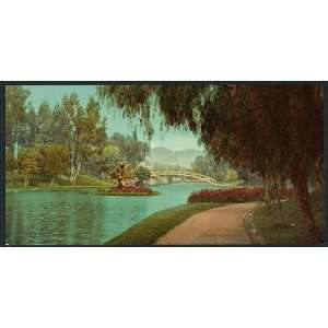   Hollenbeck Park,lake,bridge,trees,Los Angeles,CA,c1901
