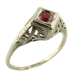   14k White Gold Antique Style Filigree .35ct Ruby Ring, Sz 10 Jewelry