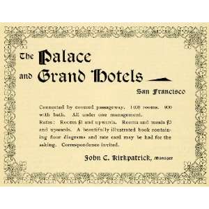  1898 Ad Palace Grand Hotels J. Kirkpatric San Francisco 