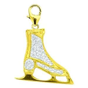  14K Yellow Gold Diamond Ice Skate Charm Jewelry