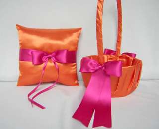 Orange Fuchsia Flower Girl Basket Ring Bearer Pillow  
