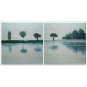   at Lakeside   2 Canvas Set Oil Painting 32 x 64 inches