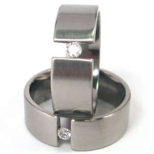  New 8mm Titanium Tension Set Ring, Simulated Diamond Bands 