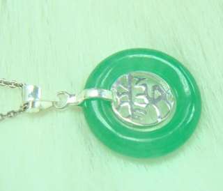 GREEN JADE WITH CHINESE WORD  LOVE  925 STERLING SILVER PENDANT 