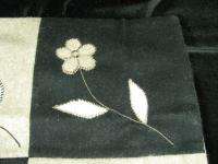 New Felted Wool Pillow Sham Cover Embroidered Black Tan  