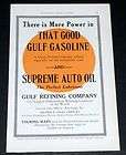   PRINT AD, GULF GOOD GASOLINE FOR MORE POWER, SUPREME AUTO OIL