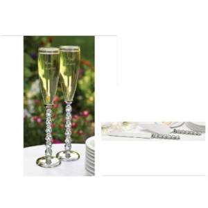 Personalized Diamond Stemmed Flutes and Server Set.  