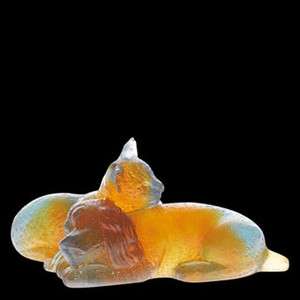 Daum Crystal AMBER BLUE PUPPY AND KITTEN 02440 New In Box MINT  