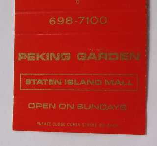 1970s? Matchbook Peking Garden Chinese Restaurant Mall Staten Island 