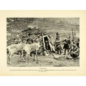  1896 Halftone Print Norway Norwegian Reindeer Natives Hut 
