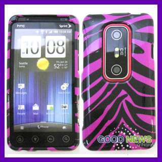 for Sprint HTC EVO 3D   Hot Pink Zebra Snap on Case Phone Cover 