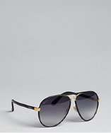 Gucci black leather and gold metal aviator sunglasses style# 319684401