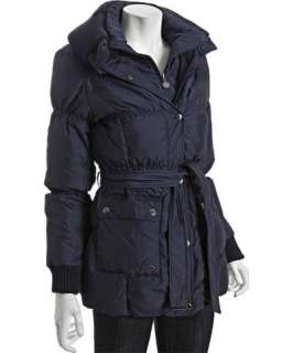 Betsey Johnson navy double collar belted puffer jacket