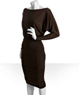 Intellexual Property heathered dark brown jersey ruched dolman dress