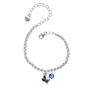 Mini Lone Star Texas Silver Plated Brass Charm Bracelet with Sapphire 