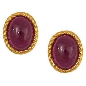  Gold over Silver Oval cut Indian Ruby Earrings Jewelry