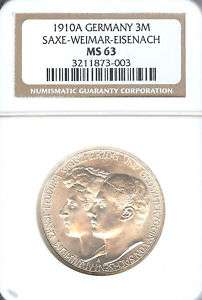 Germany Saxe Weimar Eisenach 1910A 3 Mark Coin NGC MS  