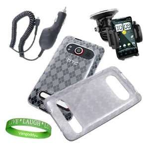 HTC EVO 4G Car Mount Accessories Kit Argyle Clear Diamond Flex Rubber 