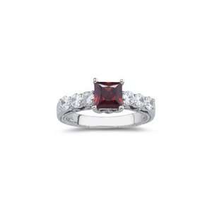   83 cts Diamond & 1.50 Cts Garnet Ring in 18K White Gold 9.0 Jewelry