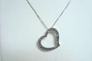 SS925 18BoxChain W/CutThru Heart Pendant With Marcasite  