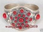   jewelry Tibet silver inlay Red Coral cuff mens tribe open Bracelet