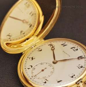   18K SOLID YELLOW GOLD MANUAL WIND HUNTER POCKET WATCH AUTHENTIC SWISS