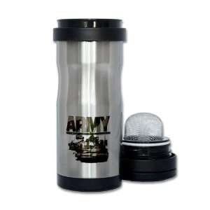  Tea Tumbler Bottle US Army with Hummer Helicopter Soldiers and Tanks