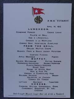 Titanic Luncheon Menu  