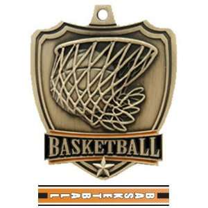 Custom Basketball Shield Medal W/Neck Ribbon GOLD MEDAL/TURBO RIBBON 2 
