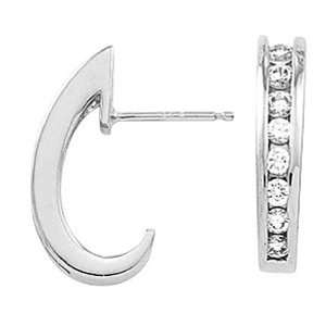  14K White Gold Diamond J Hoop Earrings   0.55 Ct. Jewelry