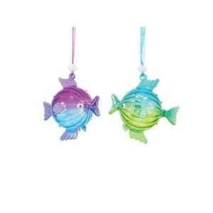  Set 6 Neon Color Blowfish Fish Glass Christmas Ornaments 
