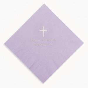 Personalized Silver Cross Luncheon Napkins   Lilac   Tableware 