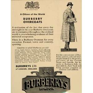 1936 Ad Burberry Formal Overcoats London Genuine Men   Original Print 