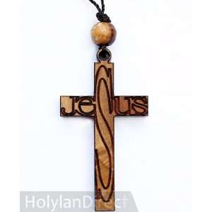  Olive Wood Jesus Carved Cross (Necklace with Pendant 