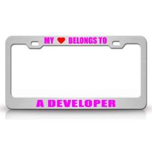 MY HEART BELONGS TO A DEVELOPER Occupation Metal Auto License Plate 