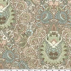  45 Wide Intrigue Pineapple Medallion Moss Blue Fabric By 