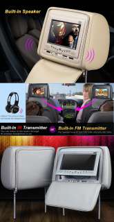  Tan/Black Car Pillow Headrest DVD Player SONY LENS/IR/FM/USB E3  