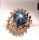 TWIN BLUE GENUINE STAR SAPPHIRE VINTAGE 1950s 10K GOLD RING