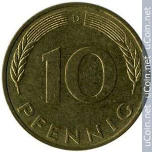    Almost Uncirculated 1990 A german 10 Pfennig 