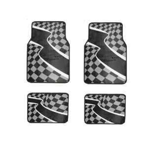  Front and Rear Racing Checker Carpet Floor Mats   Grey 