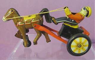   Vintage LINEMAR Japan Tin Friction SULKY Horse & Jockey TOY  