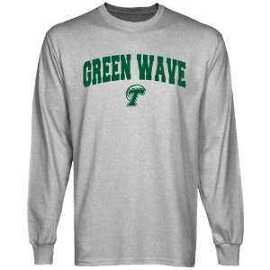  NCAA Tulane Green Wave Ash Logo Arch Long Sleeve T shirt 