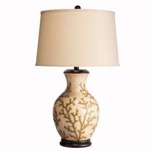   Hand Painted Porcelain Table Lamp with Beige Linen Hard Back Shade