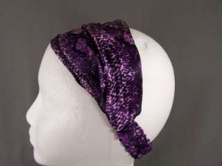 Purple Lizard Snake skin print pattern satin fabric stretch headband 
