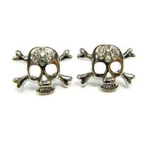  Silver Crystal Skull Pirate Stud Earrings LA998 Arts 