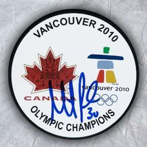   BRODEUR 2010 Olympic Gold SIGNED Hockey Puck Sports Collectibles