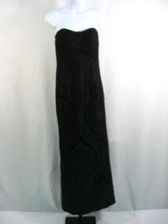 PAMELA DENNIS Black Strapless Beaded Long Dress Gown 4  