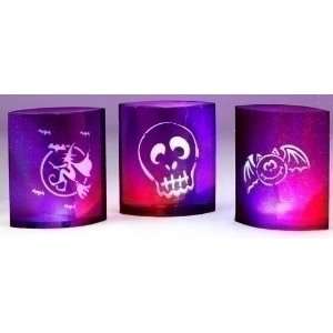   of 6 LED Lighted Witch, Skull and Bat Purple Halloween Lanterns 6.25