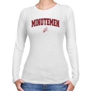 NCAA UMass Minutemen Ladies White Logo Arch Long Sleeve Slim Fit T 