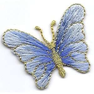 BUY 1 GET 1 OF SAME FREE/Butterflies Blue w/Gold Metallic.Med Iron On 